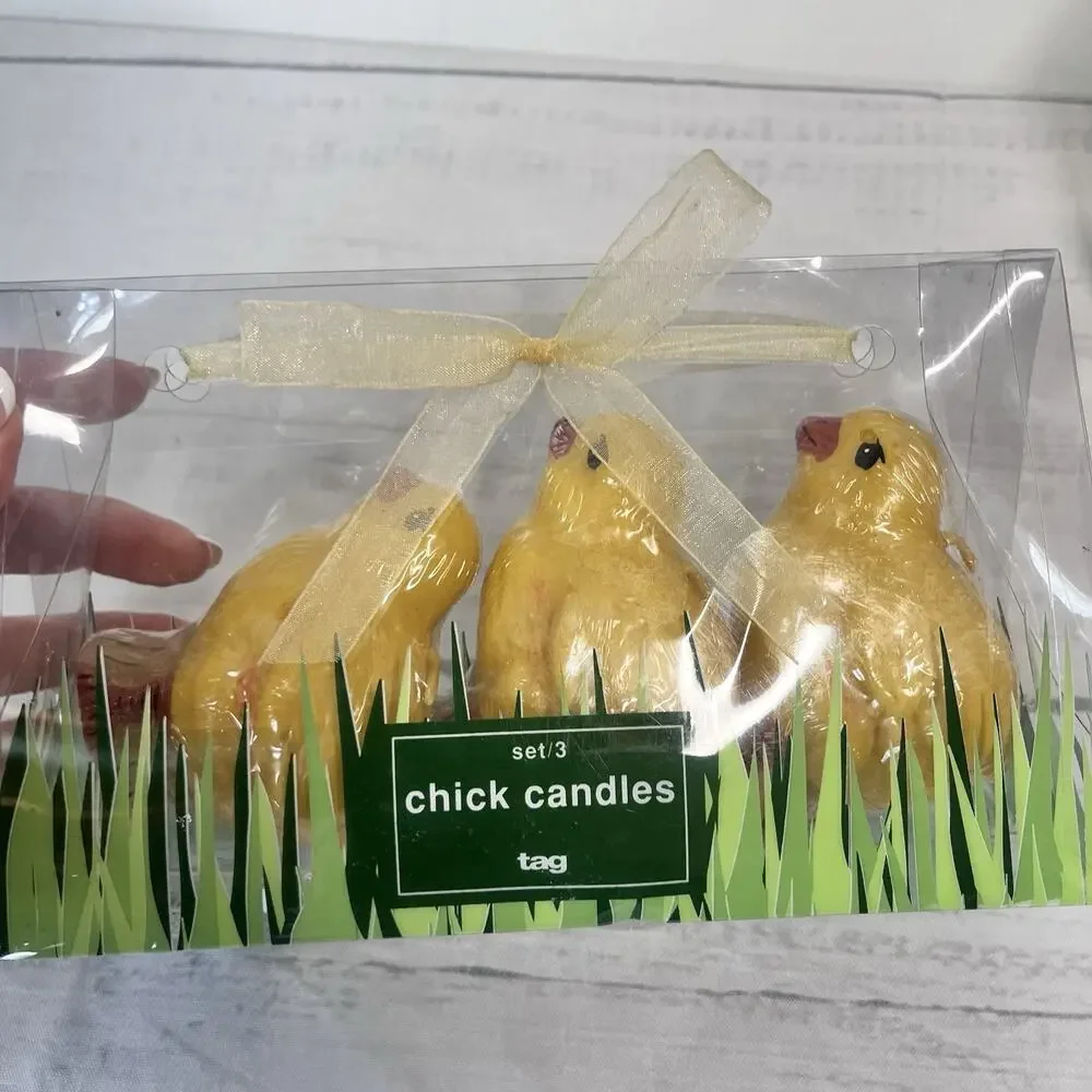 Vintage TAG Set of Chick & Bunny Candles Easter Spring Home Decor Nursery